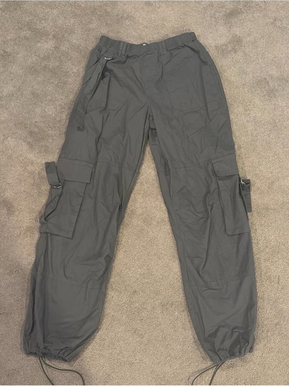 Men's Dark Gray Cargo Pants - Elastic Ankle Utility Trousers